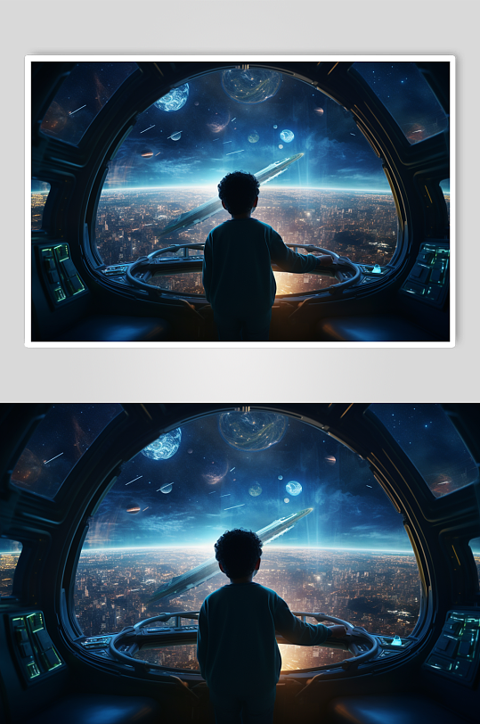AI数字艺术太空宇航员男孩航天日航天科技插画-众图网