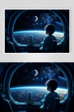 AI数字艺术太空男孩航天科技插画