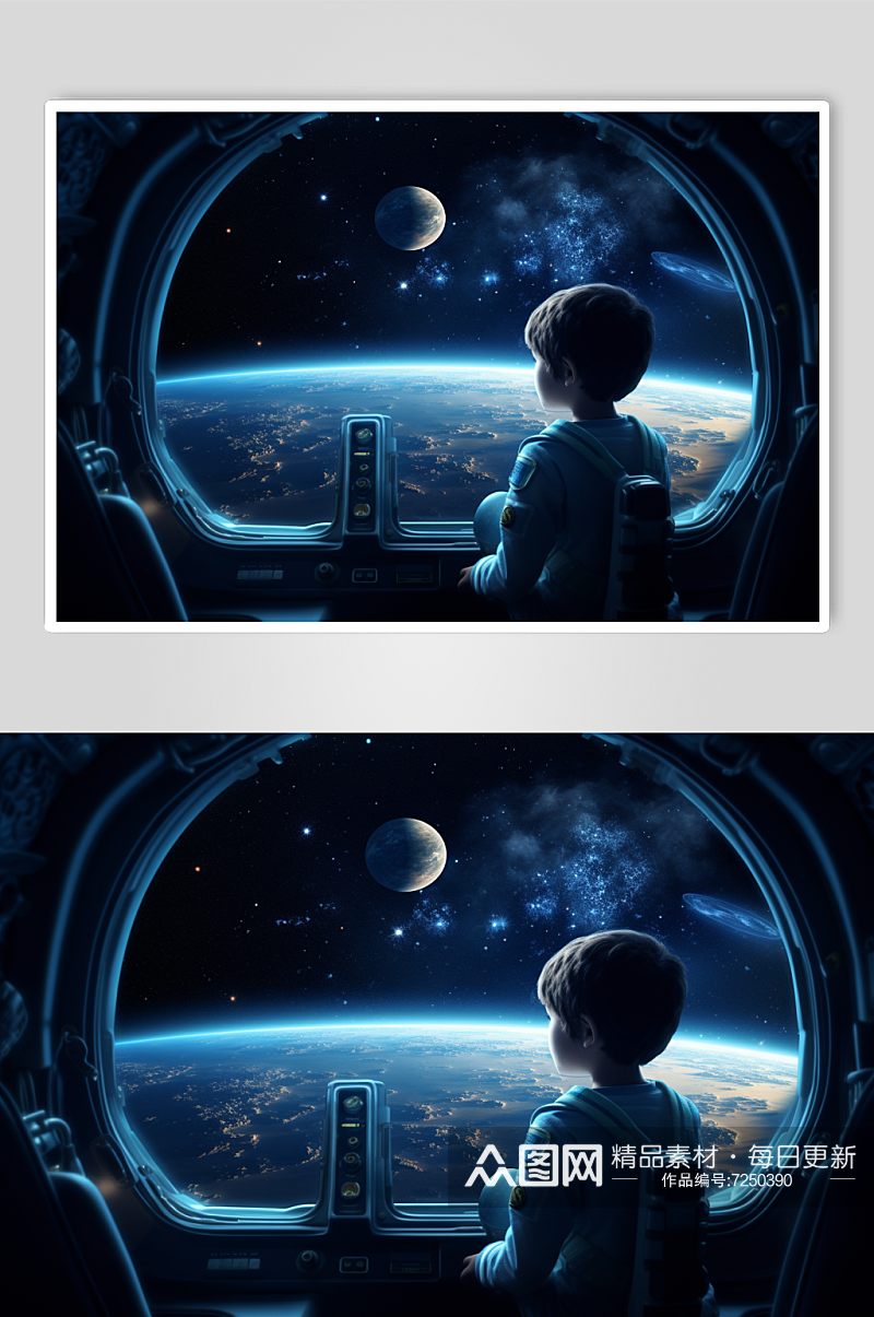 AI数字艺术太空男孩航天科技插画素材