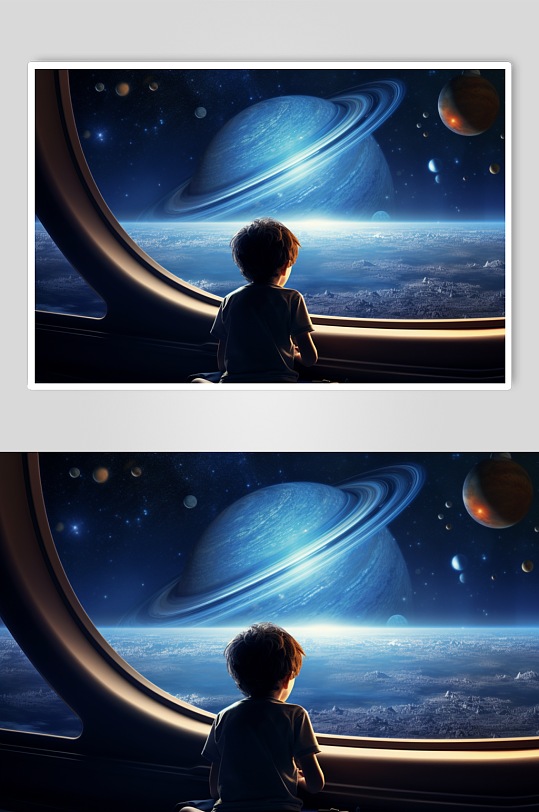 AI数字艺术太空宇航员男孩航天科技插画