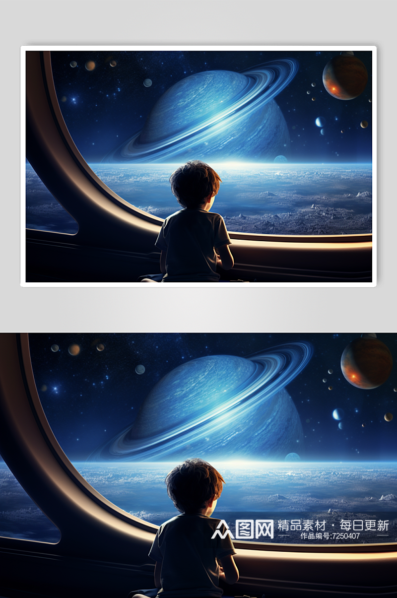 AI数字艺术太空宇航员男孩航天科技插画素材