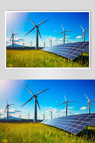 AI数字艺术高清风力太阳能发电厂摄影图片