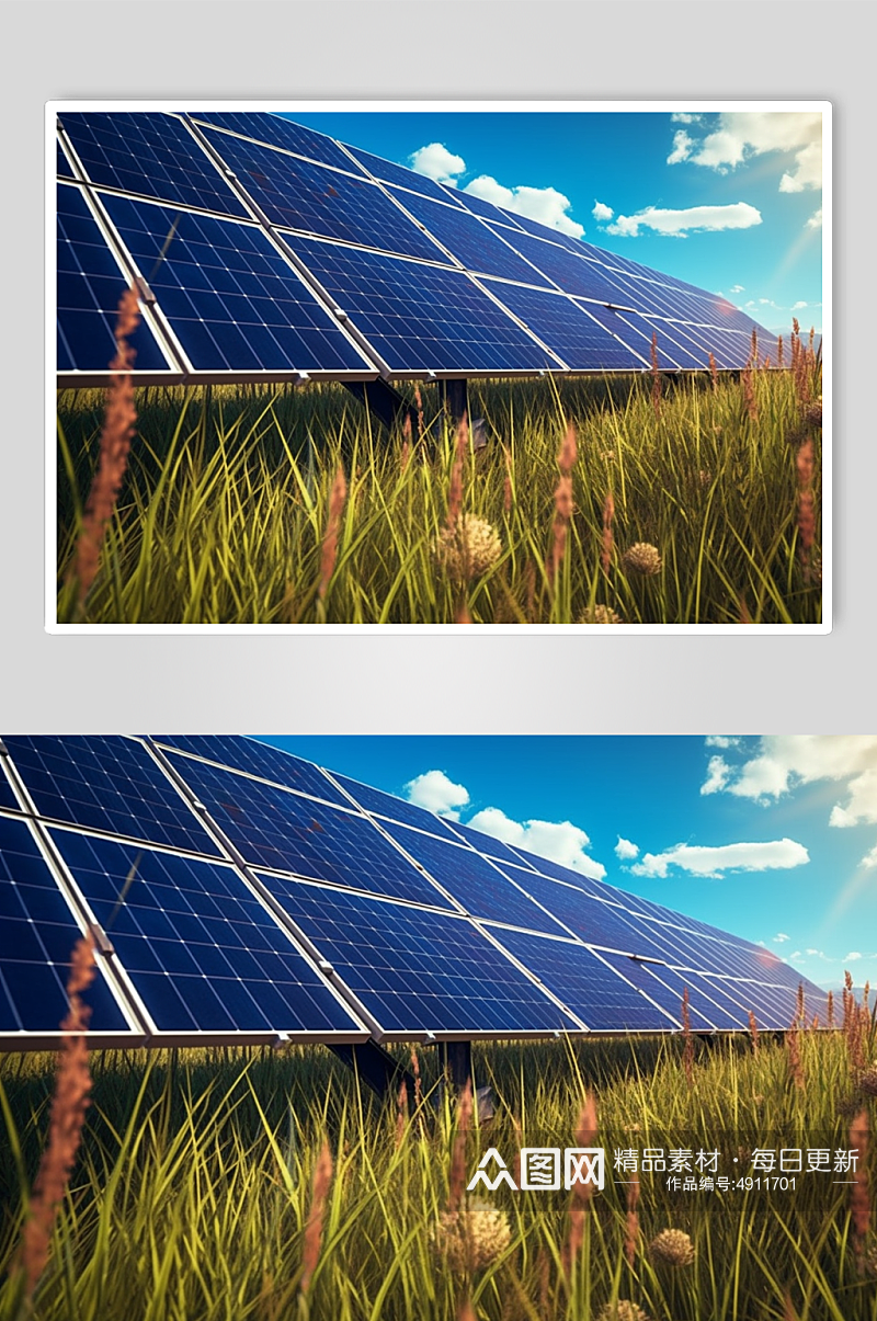 AI数字艺术高清风力太阳能发电厂摄影图片素材