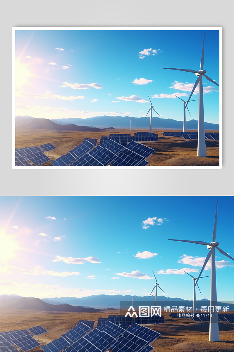 AI数字艺术创意风力太阳能发电厂摄影图片素材