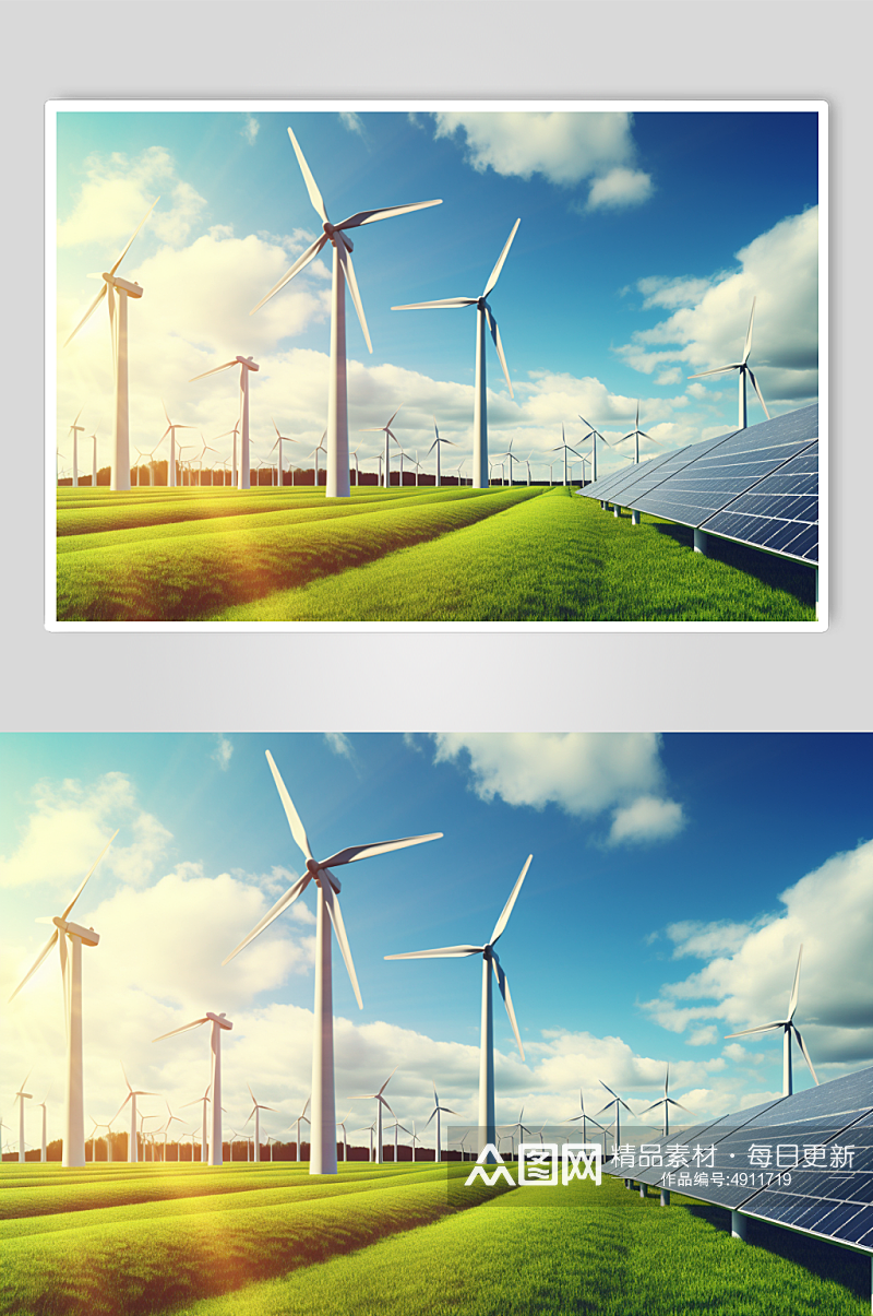 AI数字艺术原创风力太阳能发电厂摄影图片素材