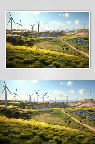 AI数字艺术原创风力太阳能发电厂摄影图片