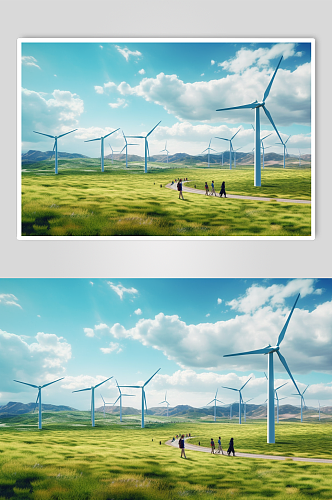 AI数字艺术原创风力太阳能发电厂摄影图片