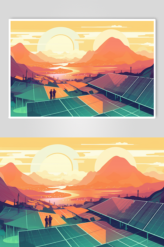AI数字艺术太阳能光伏板沙漠海上场景插画-众图网