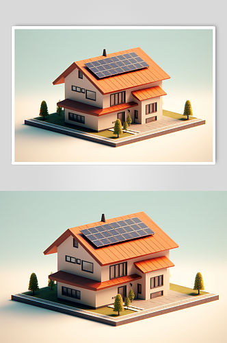 AI数字艺术太阳能光伏板屋顶应用场景插画