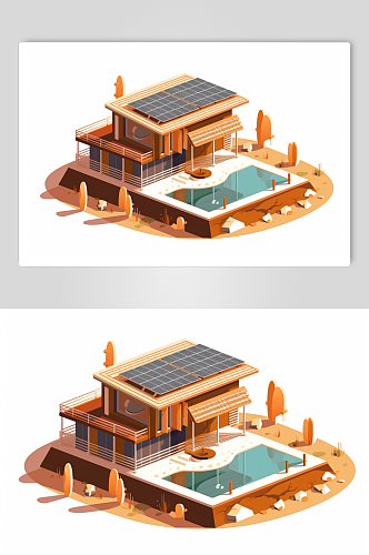 AI数字艺术太阳能光伏板屋顶应用场景插画