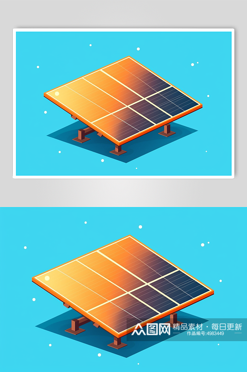 AI数字艺术太阳能光伏板屋顶应用场景插画素材