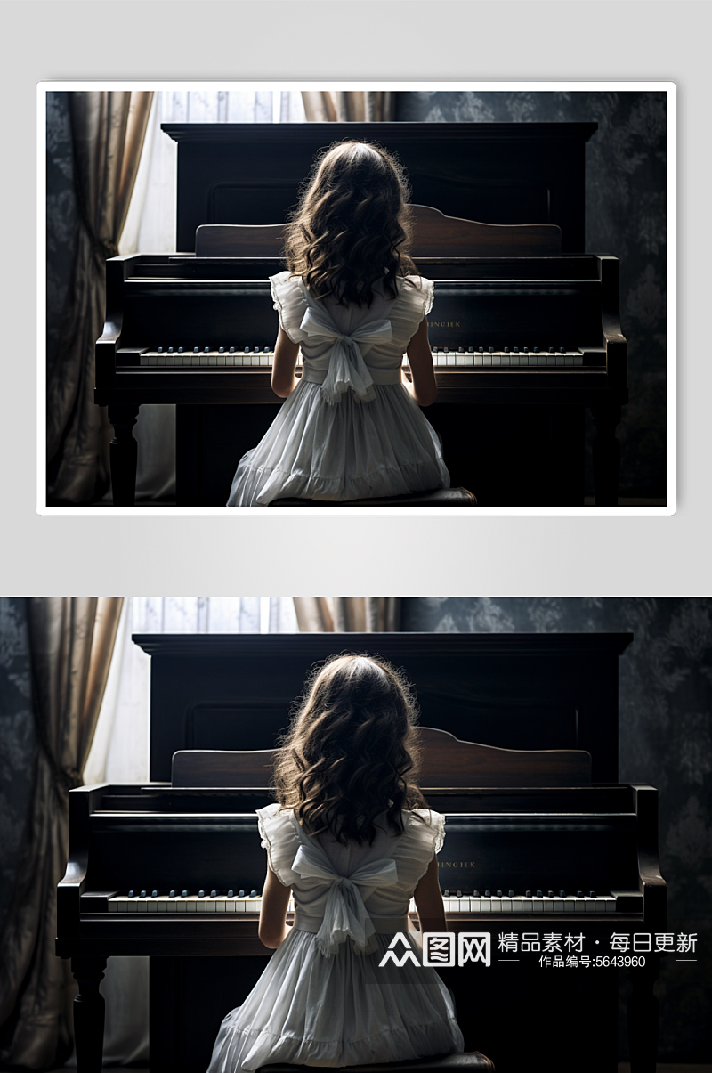 AI数字艺术弹钢琴人物背影摄影图素材