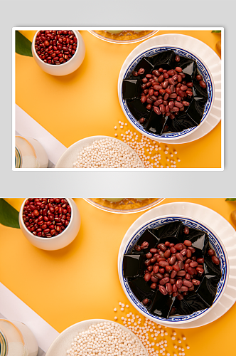 红豆龟苓膏糖水甜品美食摄影图片