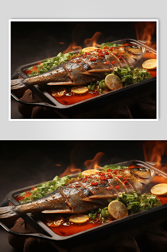 AI数字艺术高清碳烤烤鱼美食摄影图片