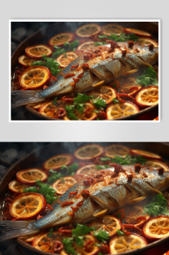 AI数字艺术高清碳烤烤鱼美食摄影图片