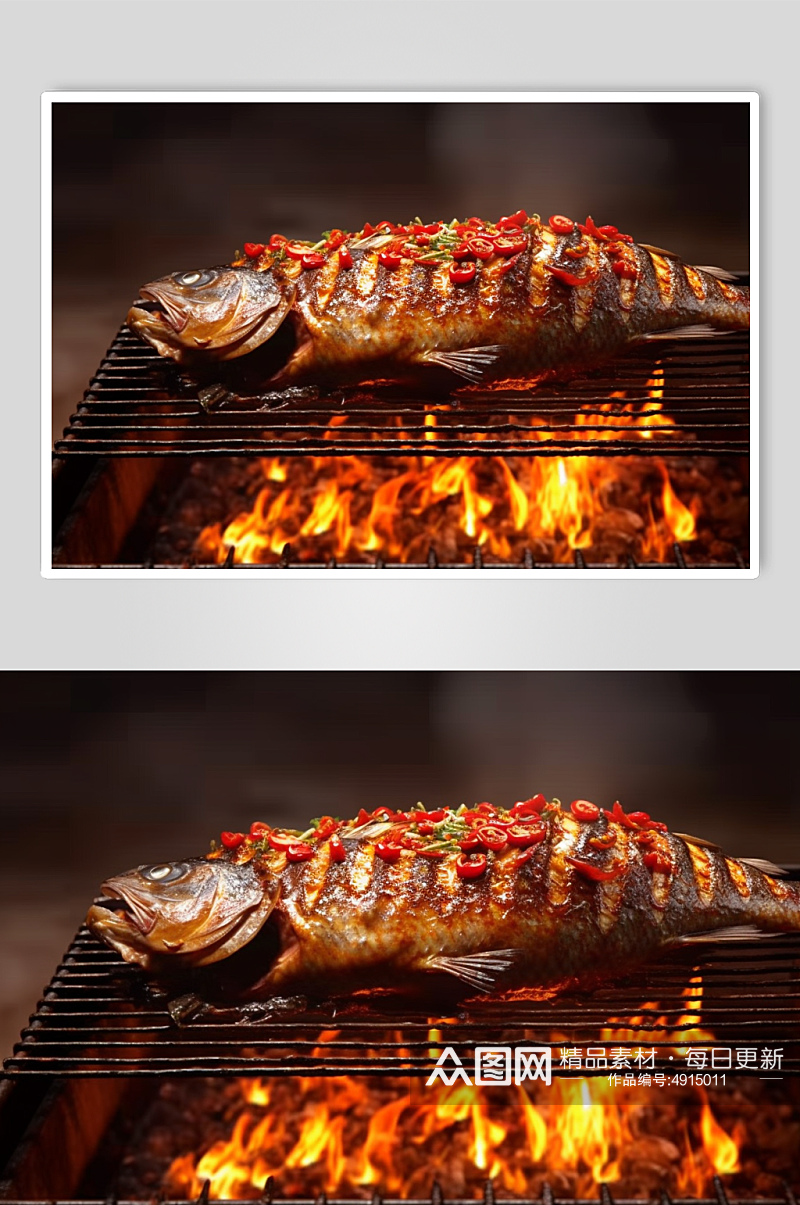 AI数字艺术高清碳烤烤鱼美食摄影图片素材
