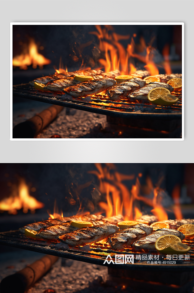 AI数字艺术简约碳烤烤鱼美食摄影图片素材