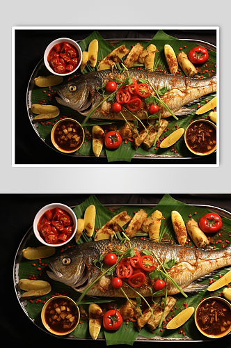 AI数字艺术美味碳烤烤鱼美食摄影图片