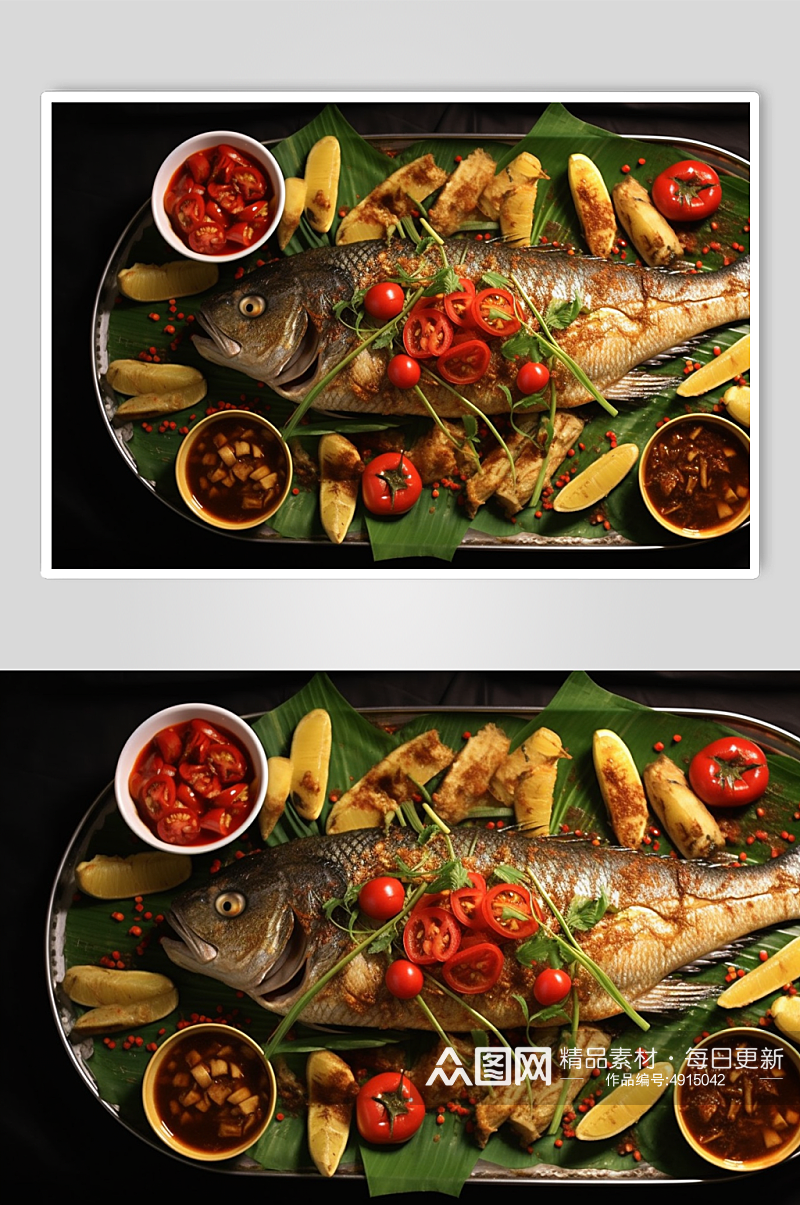 AI数字艺术美味碳烤烤鱼美食摄影图片素材