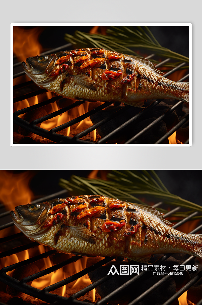 AI数字艺术美味碳烤烤鱼美食摄影图片素材