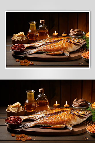 AI数字艺术简洁碳烤烤鱼美食摄影图片
