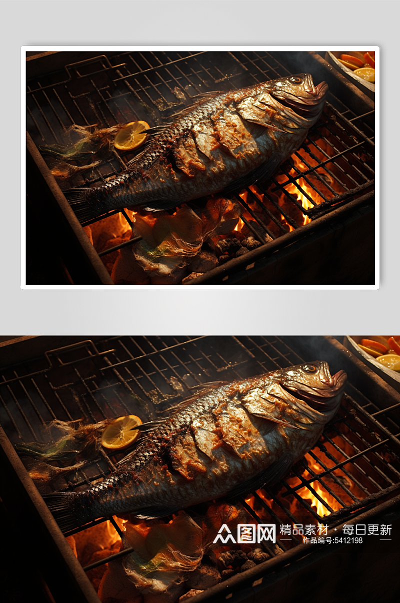 AI数字艺术碳烤烤鱼美食摄影图素材