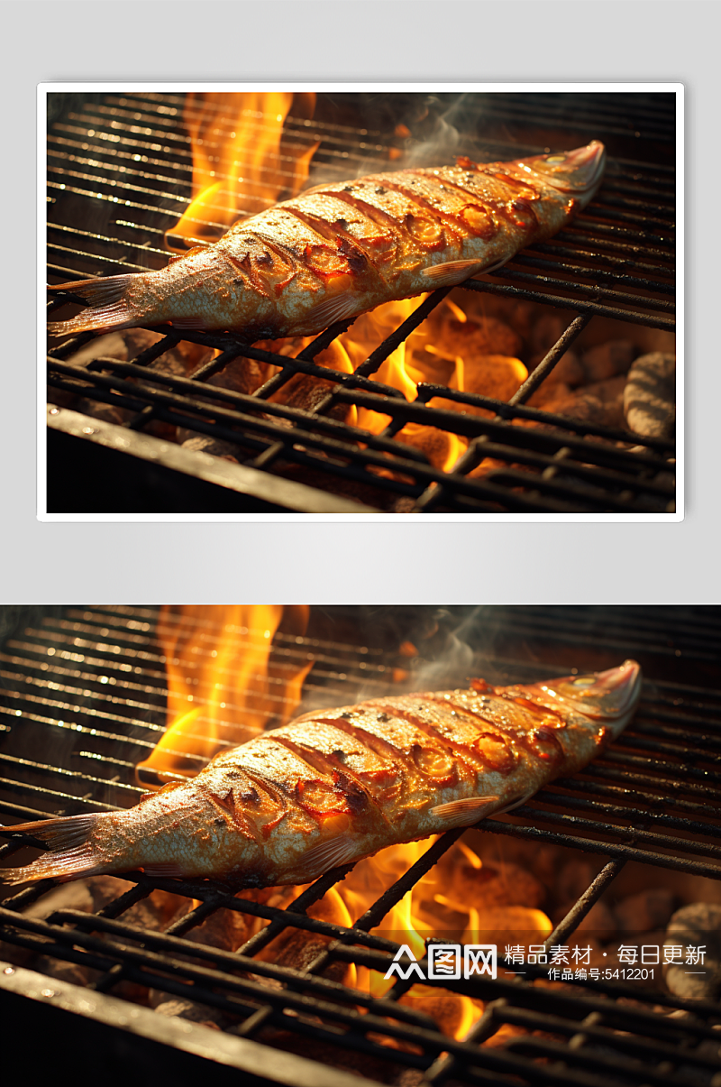 AI数字艺术碳烤烤鱼美食摄影图素材