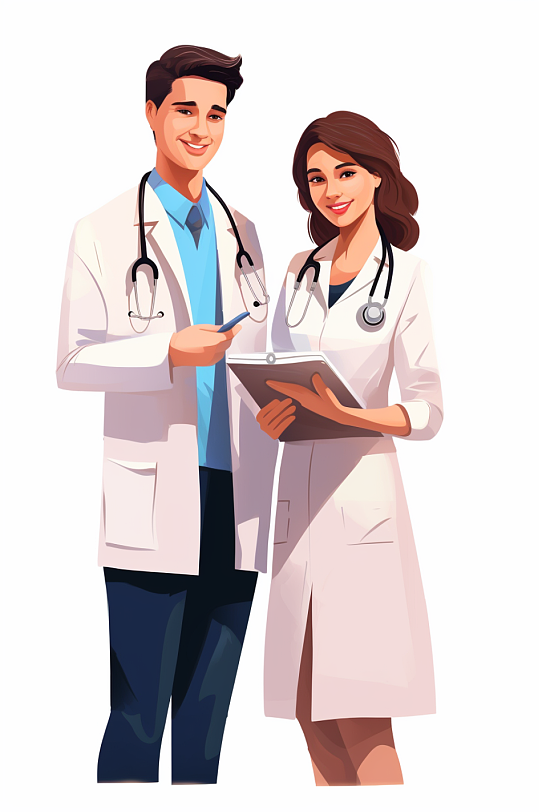 AI数字艺术扁平化医生患者讨论场景插画-众图网