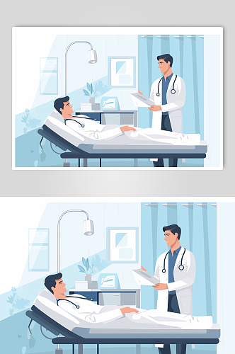 AI数字艺术扁平化医生患者交谈场景插画