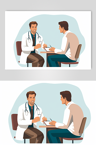 AI数字艺术扁平化医生患者交谈场景插画