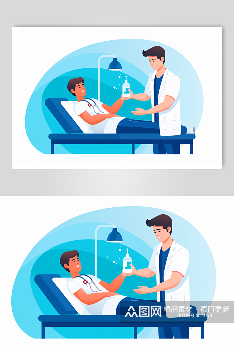 AI数字艺术扁平化医生患者交谈场景插画素材