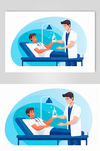 AI数字艺术扁平化医生患者交谈场景插画