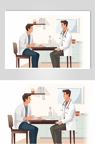 AI数字艺术扁平化医生患者交谈场景插画