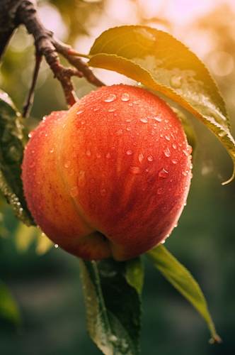AI数字艺术桃子果树果园水果农产品摄影图