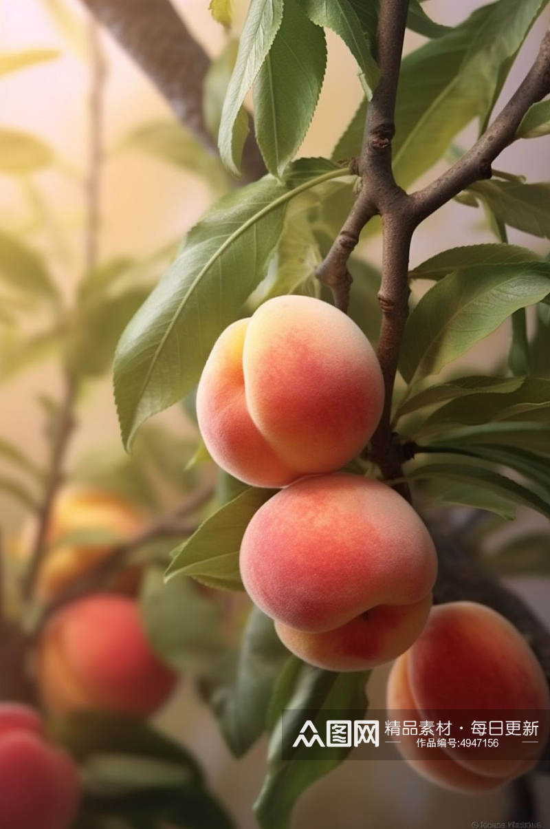 AI数字艺术桃子果树果园水果农产品摄影图素材