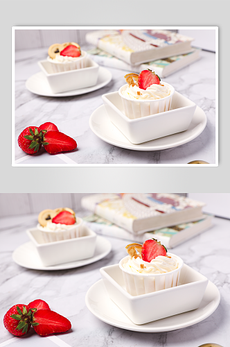 简约美味可口奶油草莓蛋糕甜品美食摄影图片