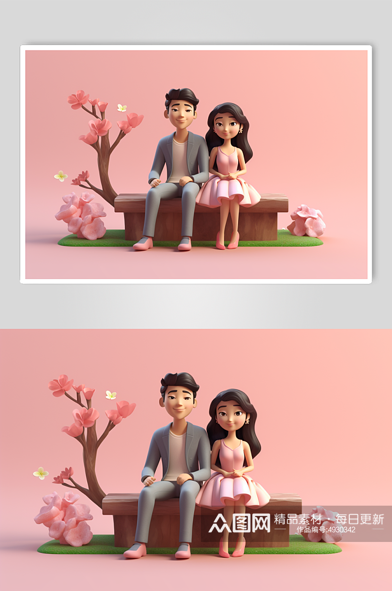AI数字艺术卡通情人节七夕情侣人物模型素材
