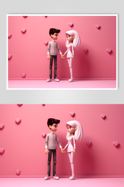 AI数字艺术卡通情人节七夕情侣人物模型