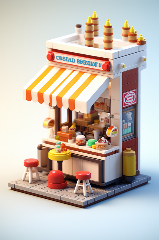AI数字艺术街边甜品小摊模型