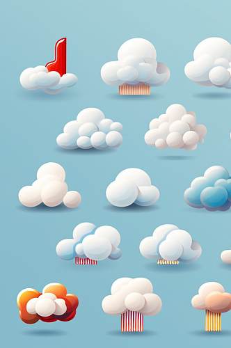 AI数字艺术创意天气图标插画元素