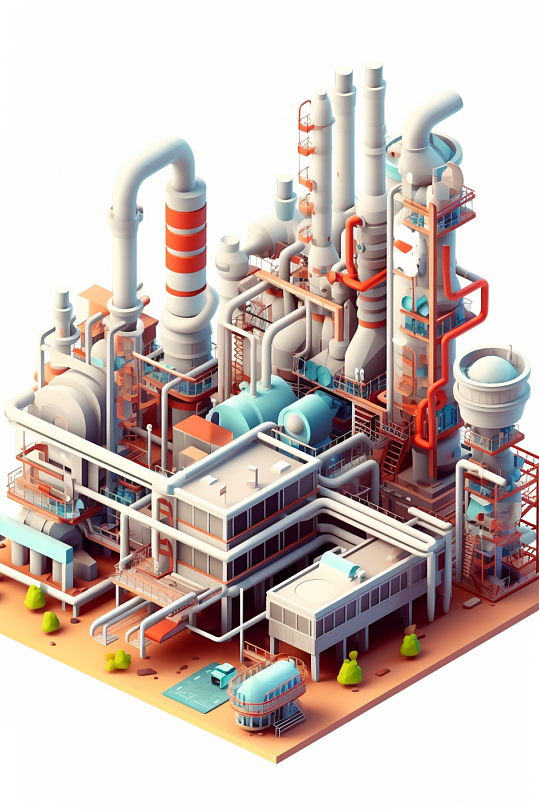 AI数字艺术天然气发电站工厂立体场景插画-众图网