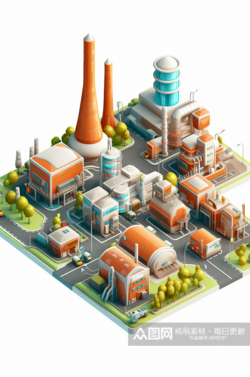AI数字艺术天然气发电站工业立体场景插画素材