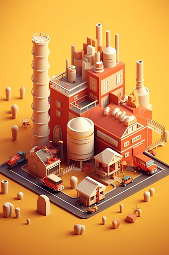 AI数字艺术天然气发电站工业立体场景插画