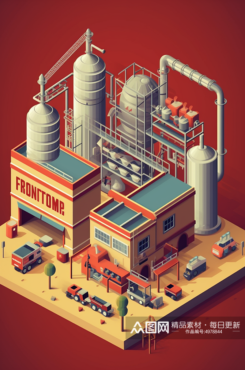 AI数字艺术天然气发电站工业立体场景插画素材