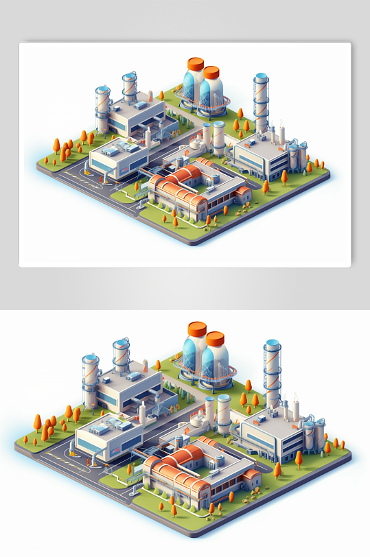AI数字艺术天然气发电站工业立体场景插画
