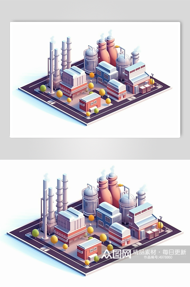 AI数字艺术天然气发电站工厂立体场景插画素材