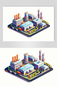 AI数字艺术天然气发电站工厂立体场景插画
