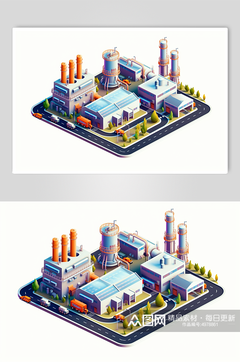 AI数字艺术天然气发电站工厂立体场景插画素材