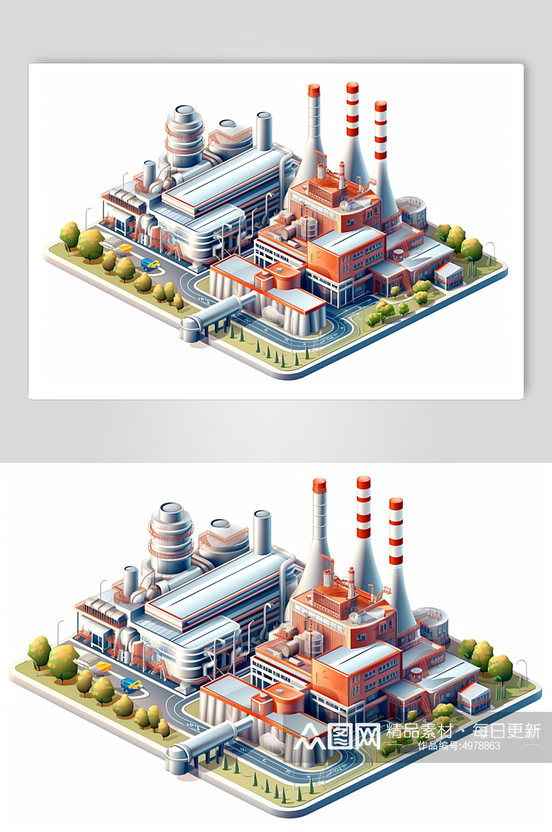 AI数字艺术天然气发电站工厂立体场景插画素材