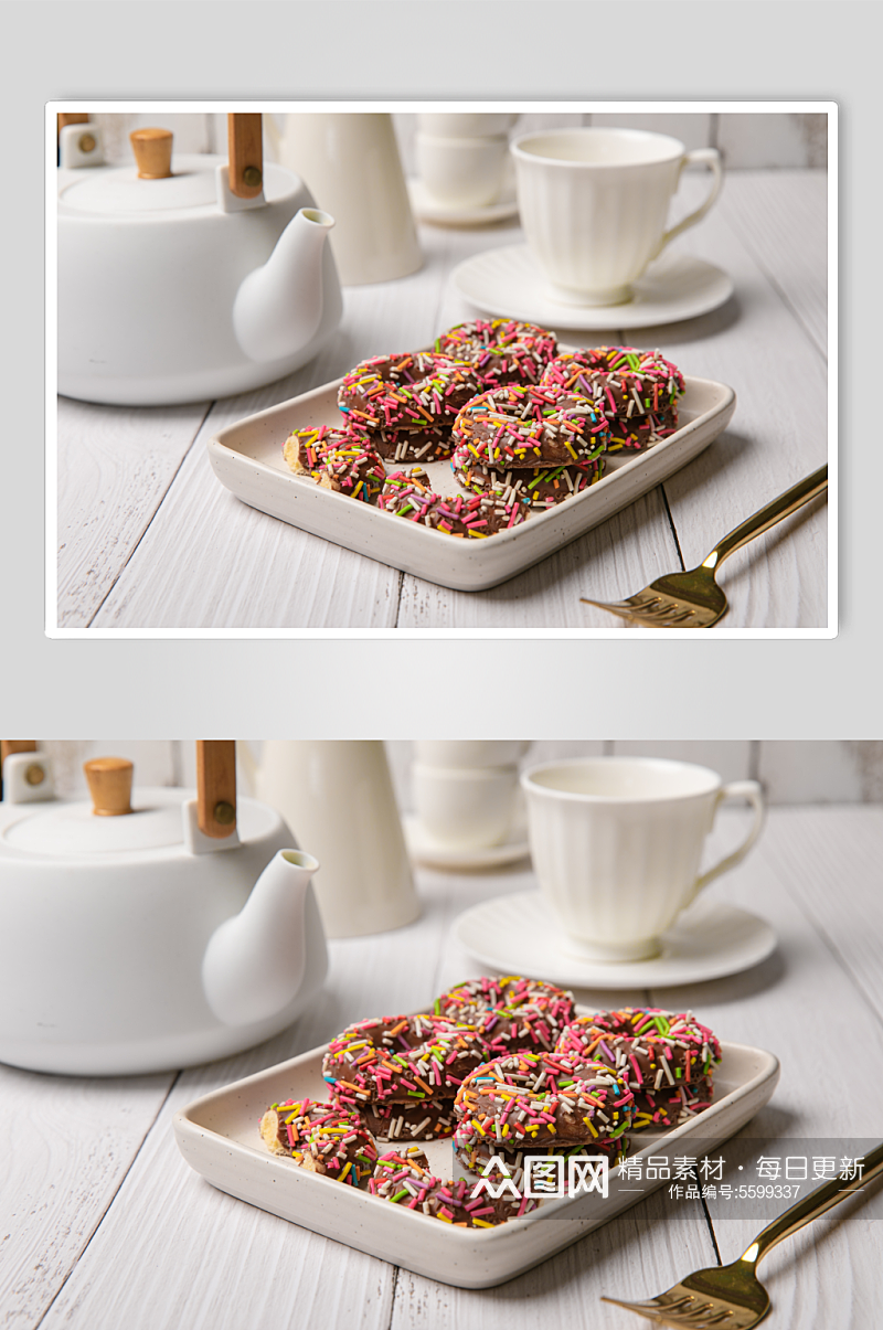 糖豆巧克力酱甜甜圈美食摄影图片素材